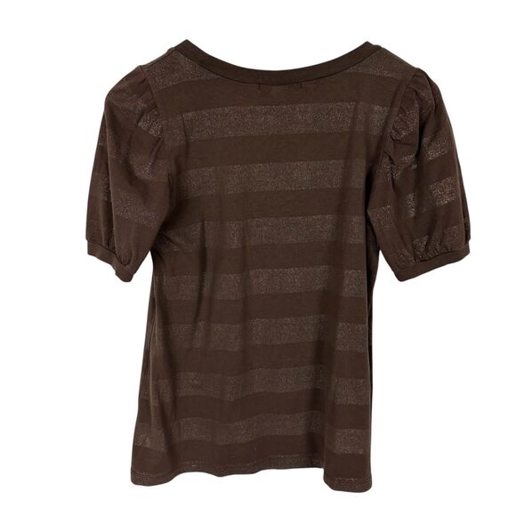 Banana Republic Brown Metallic Gold Striped Half Sleeve Top Womens Small Stretch - Picture 2 of 4